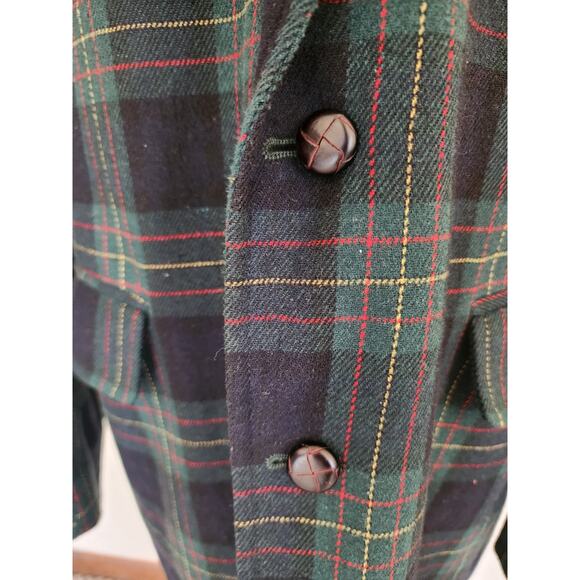 Vintage‎ Navy and Green Plaid Wool 2 Button Blazer Holiday Inspired - Picture 3 of 10